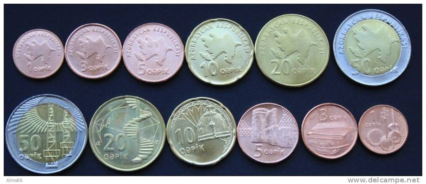 Azerbaijan 2006 (ND) UNC ( 1,3,5,10,20,50 Qapik Coin Set - 6pc ) - Azerbaïdjan