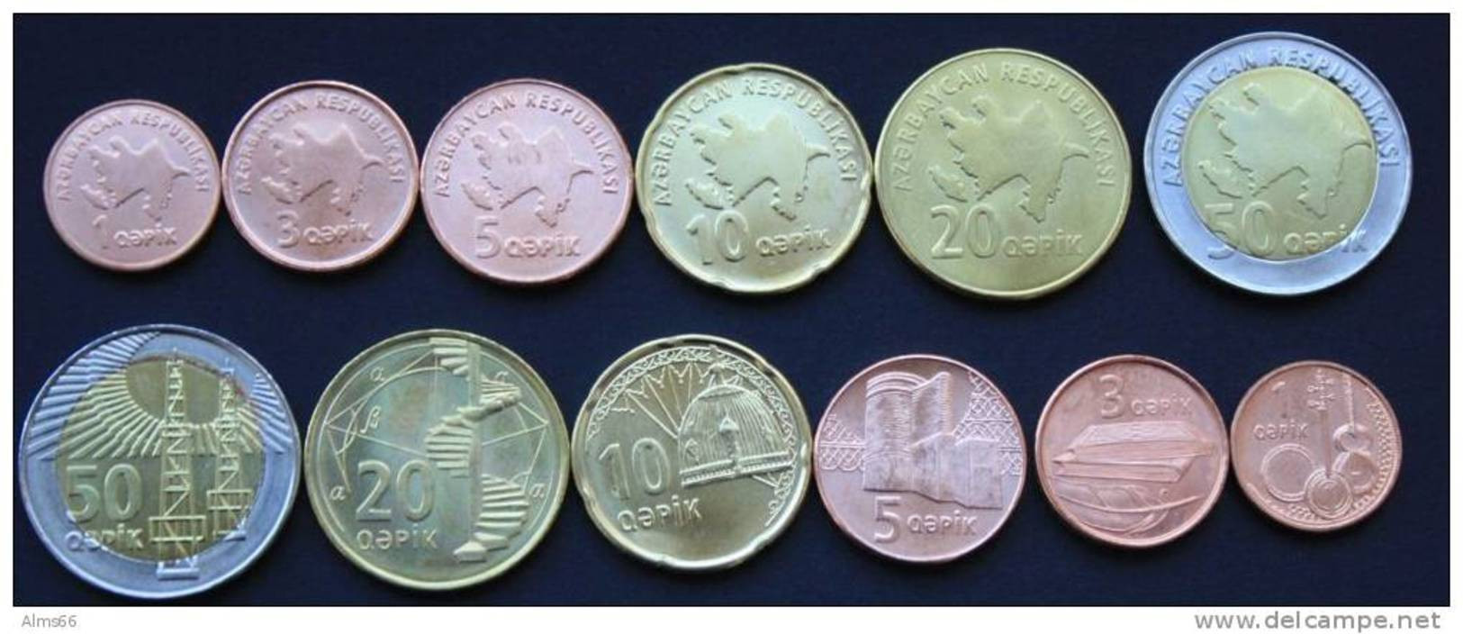 Azerbaijan 2006 (ND) UNC ( 1,3,5,10,20,50 Qapik Coin Set - 6pc ) - Azerbaigian