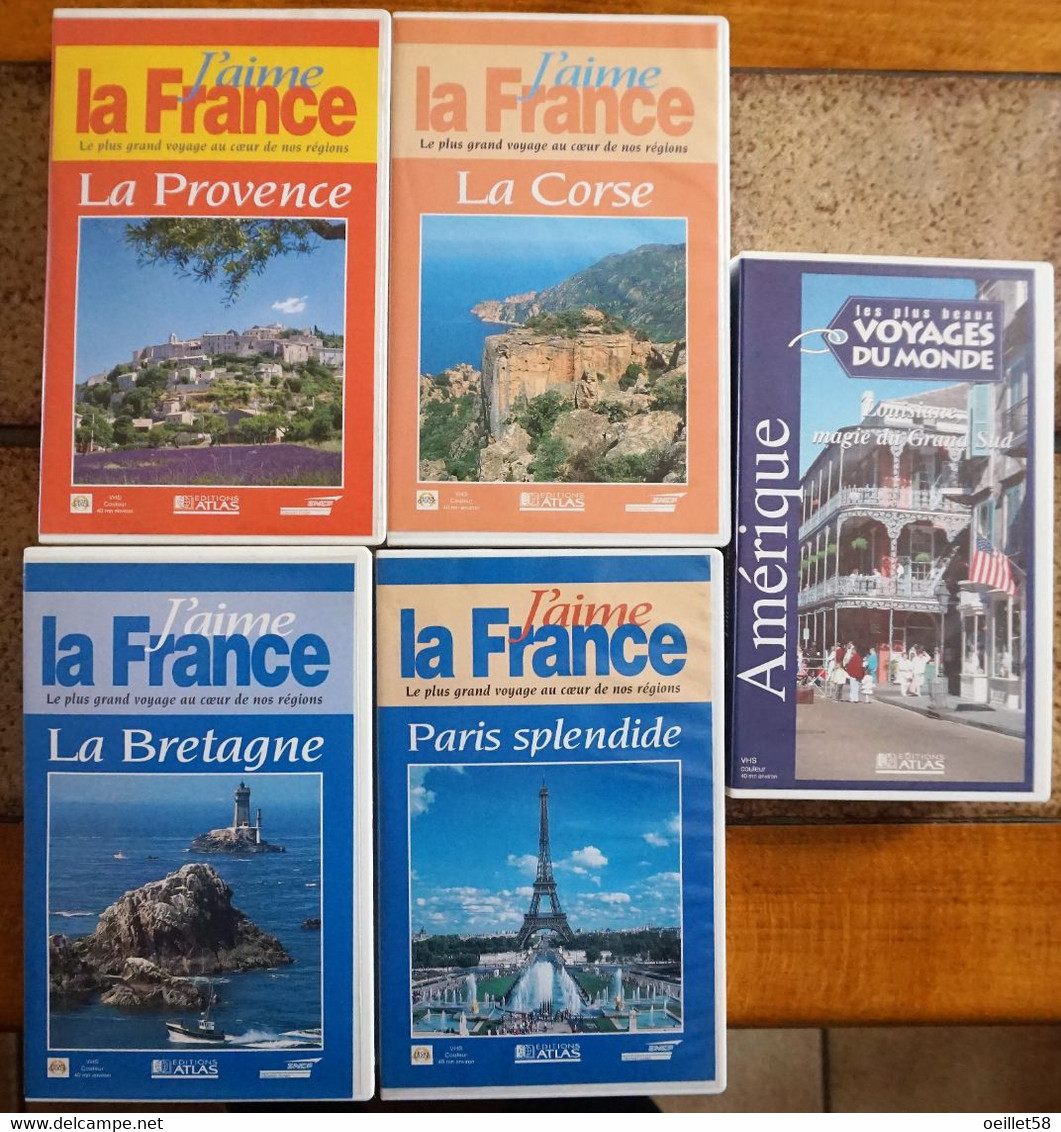 Lot De 5 Cassettes Vidéos VHS - J'aime La France + Voyage Du Monde - Documentaires