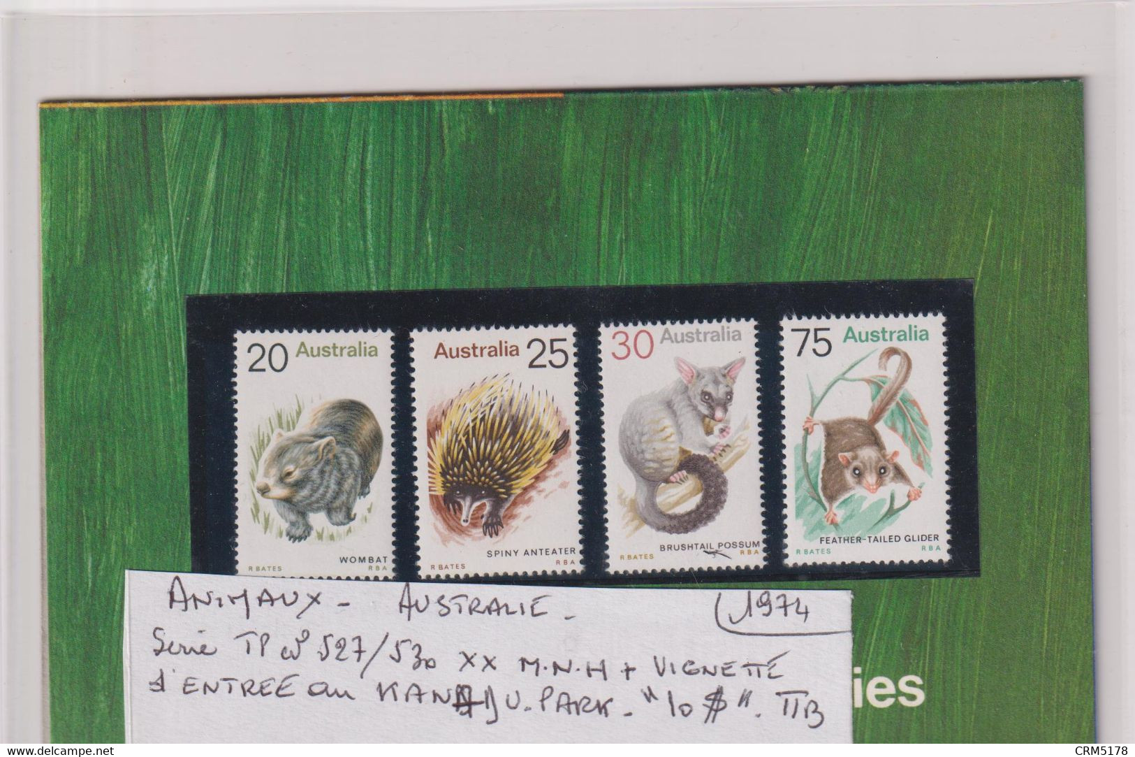 AUSTRALIE-ANIMAUX-SERIE TP N° 527/530  XX-MNH  + VIGNETTE D'entree Au Kakadu Park 10S TTB  1974 - Verzamelingen & Reeksen