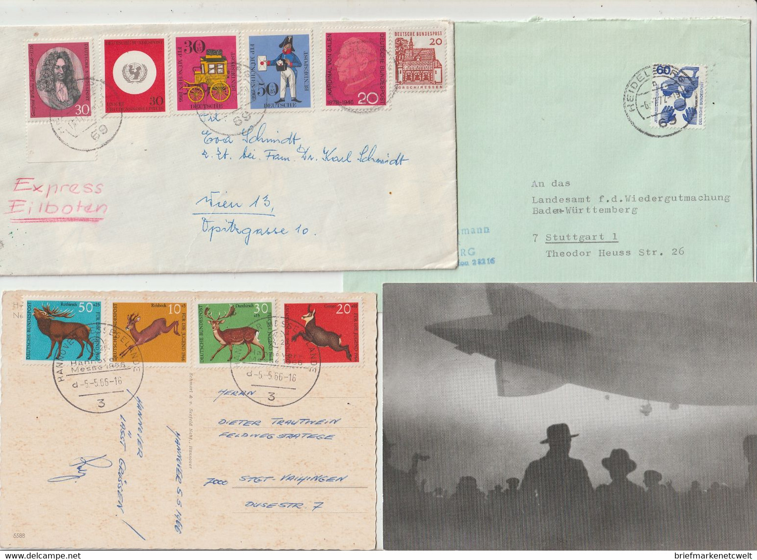 Bundesrepublik Deutschland - 7 Belege (dabei Reco, Zeppelinstempel, Freistempel, Funklotteriepostkarte (1246-40) - Other & Unclassified