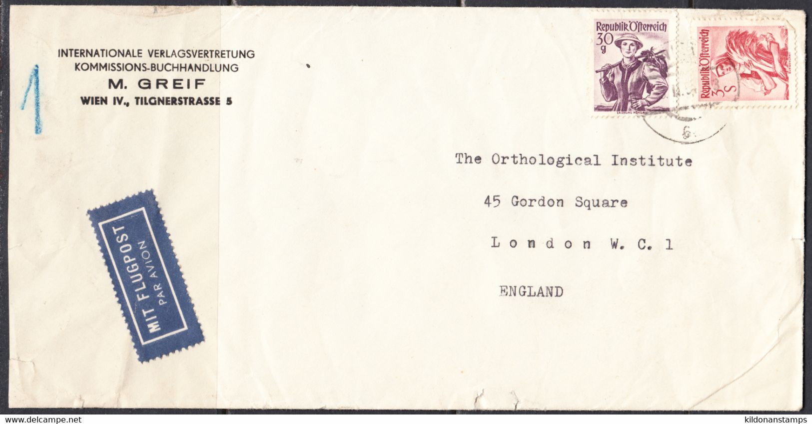 Austria Cover To England, Air Mail, Postmark Feb 8, 1954 - Cartas & Documentos