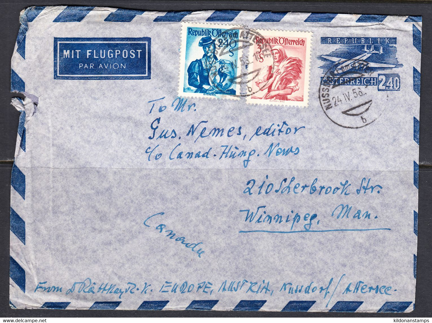 Austria Cover To Canadian Hungarian News, Air Mail, Postmark Apr 24, 1958 - Covers & Documents