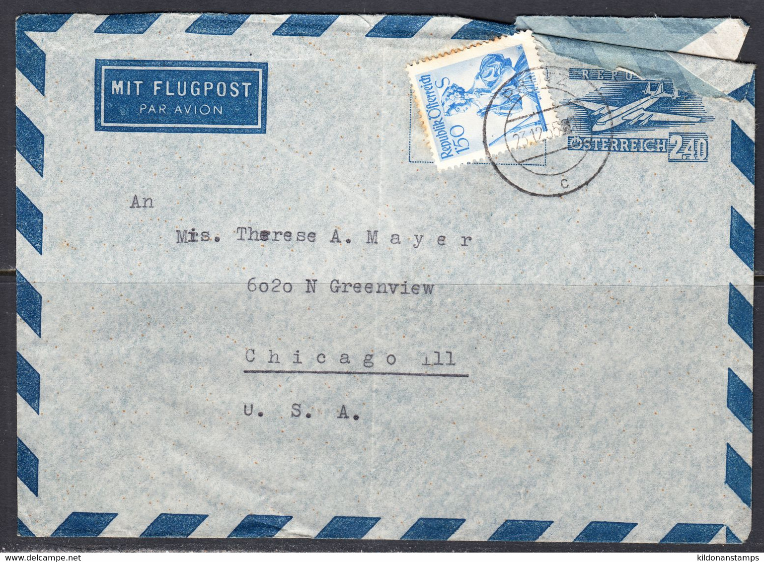 Austria Cover To USA, Air Mail, Postmark Dec 23, 1955 - Storia Postale