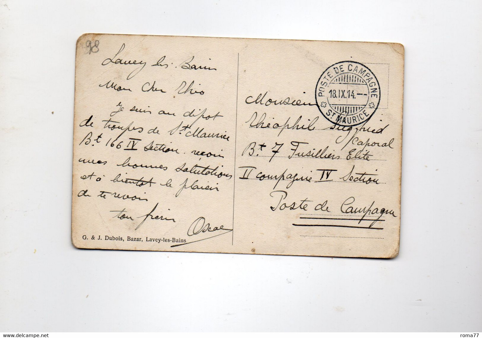 16MRC98 - SVIZZERA , Cartolina Lavey 18/9/1914 : POSTE CAMPAGNE ST. MAURICE - Oblitérations