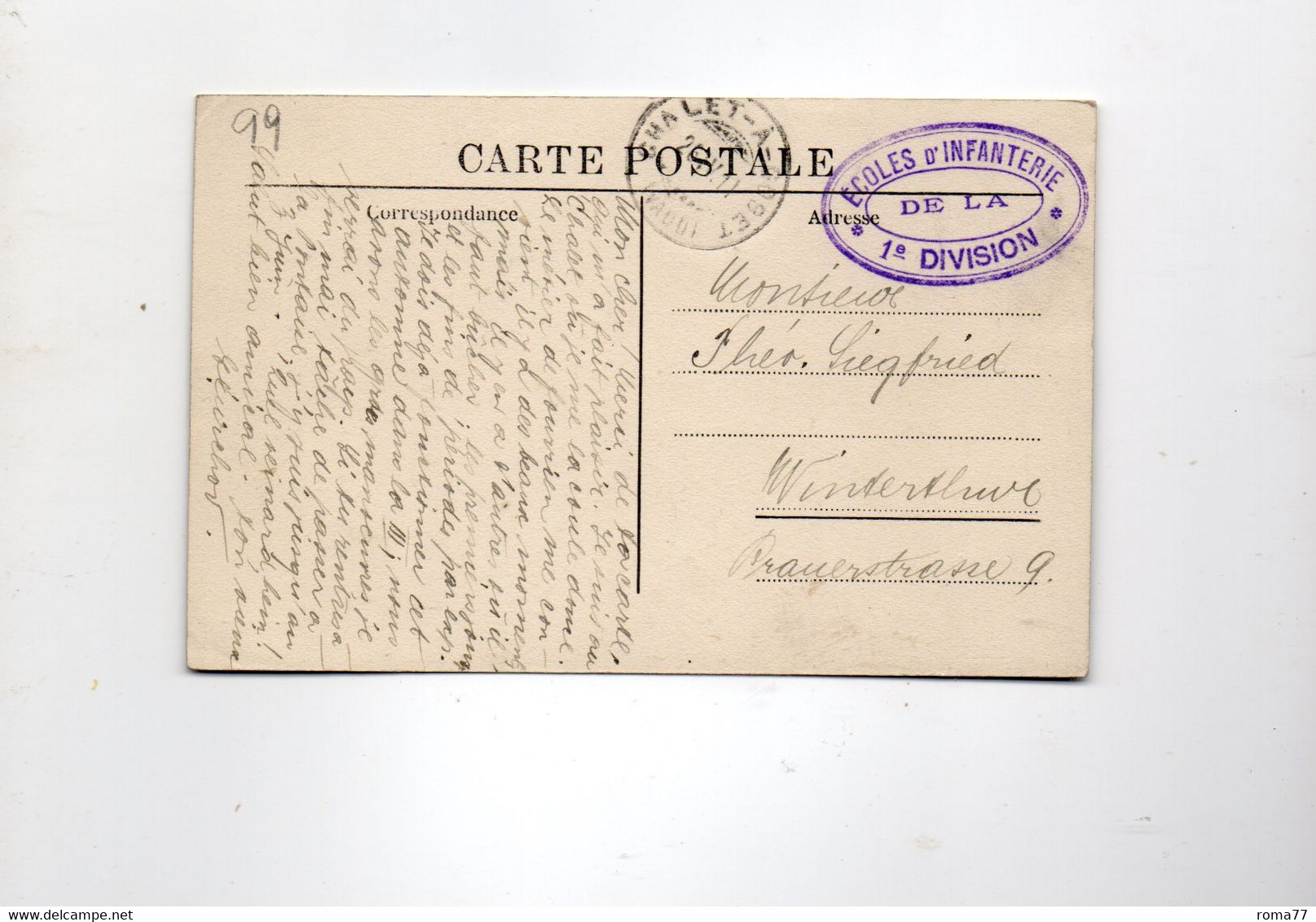 16MRC99 - SVIZZERA , Cartolina Gobet Champ De Tir : ECOLE INFANTERIE 1 DIVISION - Postmarks