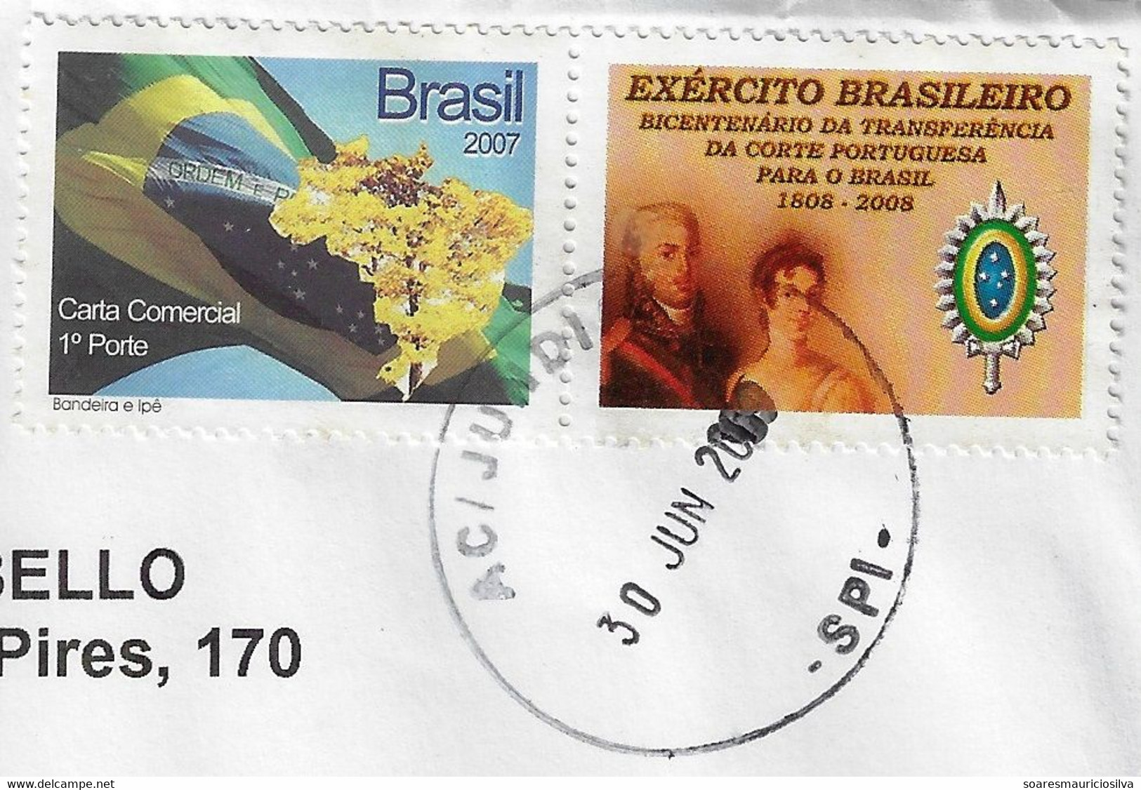 2009 Barcode Registered Cover Personalized Stamp Brazilian Army Bicentennial Transfer Portuguese Court To Brazil - Personnalisés