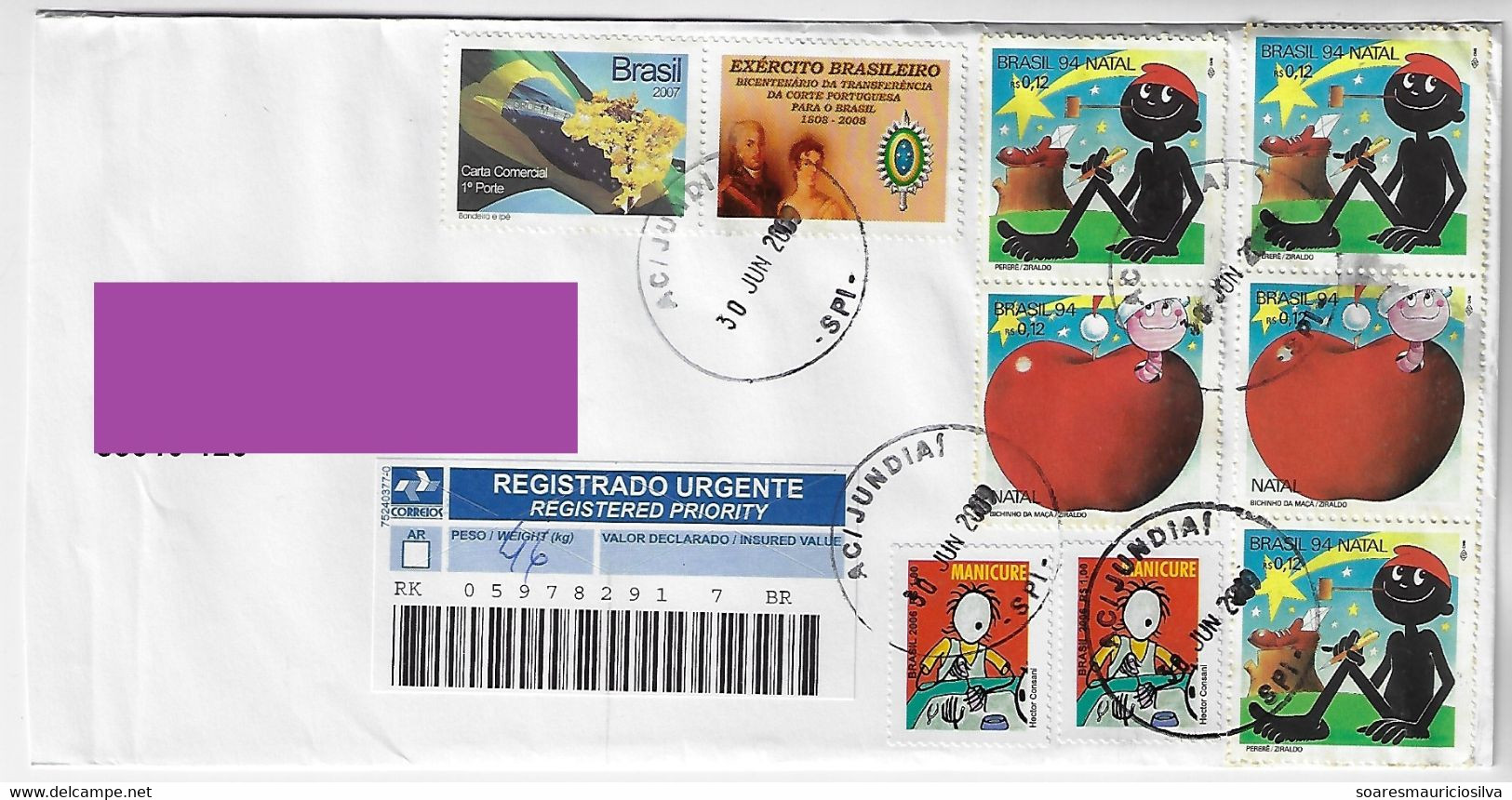 2009 Barcode Registered Cover Personalized Stamp Brazilian Army Bicentennial Transfer Portuguese Court To Brazil - Gepersonaliseerde Postzegels