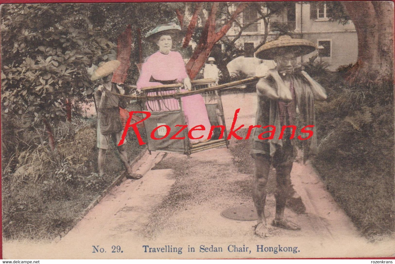 Old Postcard China Chine Hongkong Travelling Sedan Chair Ethnique Natives CPA 1926 To M. Cools Heilig Graf Turnhout - Chine (Hong Kong)