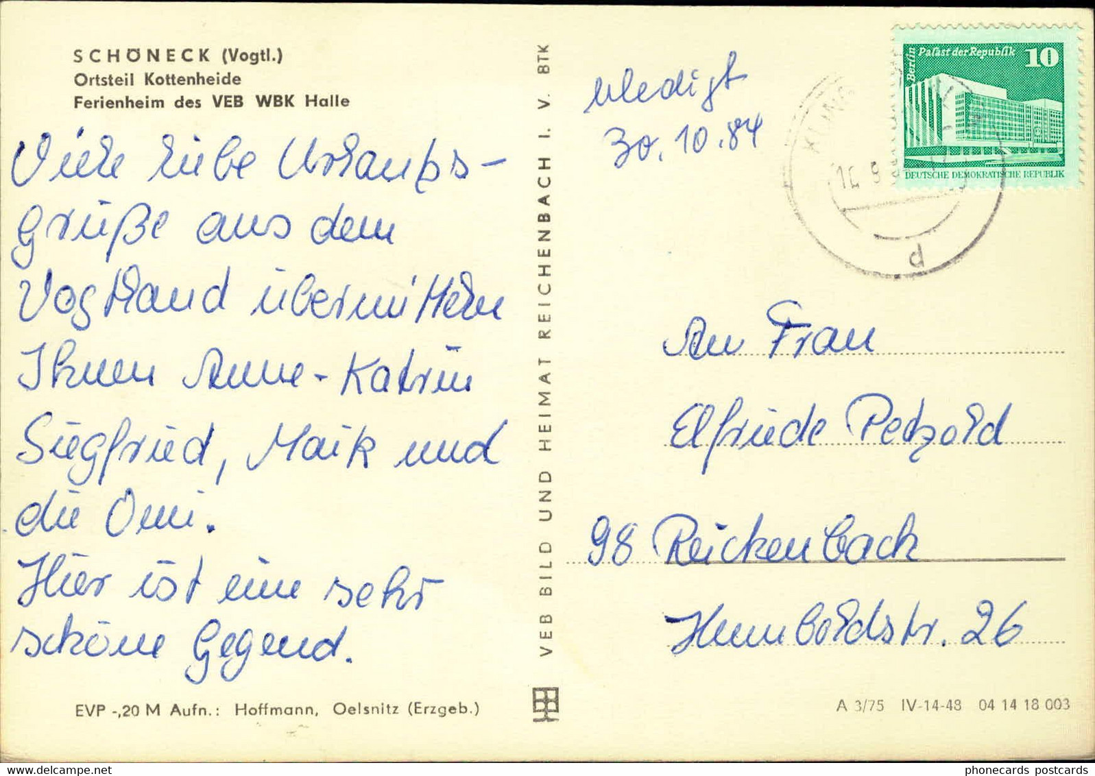 AK - Schöneck (Vogtland) - Ortsteil Kottenheide, Ferienheim Des VEB WBK Halle - Postcard, Ansichtskarte - Altri & Non Classificati