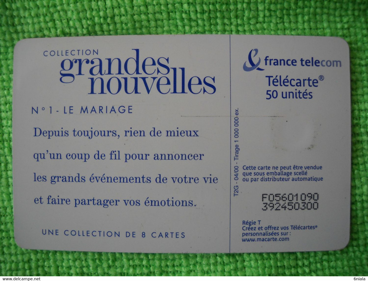 7207 Télécarte Collection GRANDES NOUVELLES N° 1 Le  Mariage    50 U  ( Recto Verso)  Carte Téléphonique - 2000