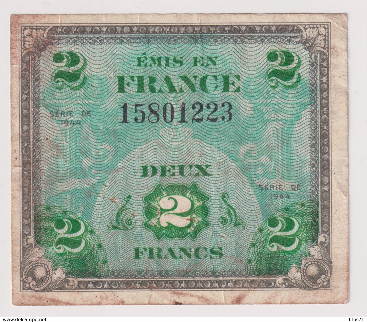 Billet 2 Francs Drapeau 1944 Sans Série - 1944 Drapeau/Francia