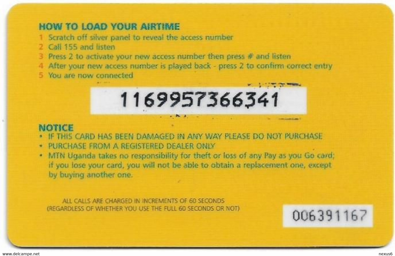 Uganda - MTN - Pay As You Go, Hard Plastic Card, GSM Refill 10.000USHS, Used - Uganda