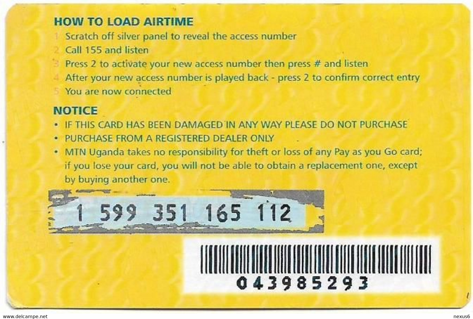 Uganda - MTN - Pay As You Go, Paper Card, GSM Refill 10.000USHS, Used - Uganda