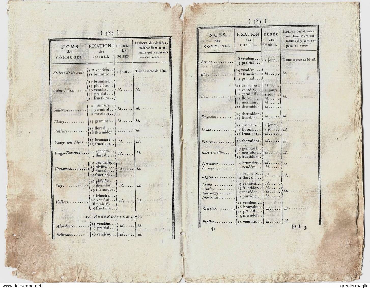 Bulletin Des Lois N°285 Germinal An XI 1803 Foires Du Léman (Haute-Savoie - Suisse)/Navigation Intérieure De La France - Decrees & Laws