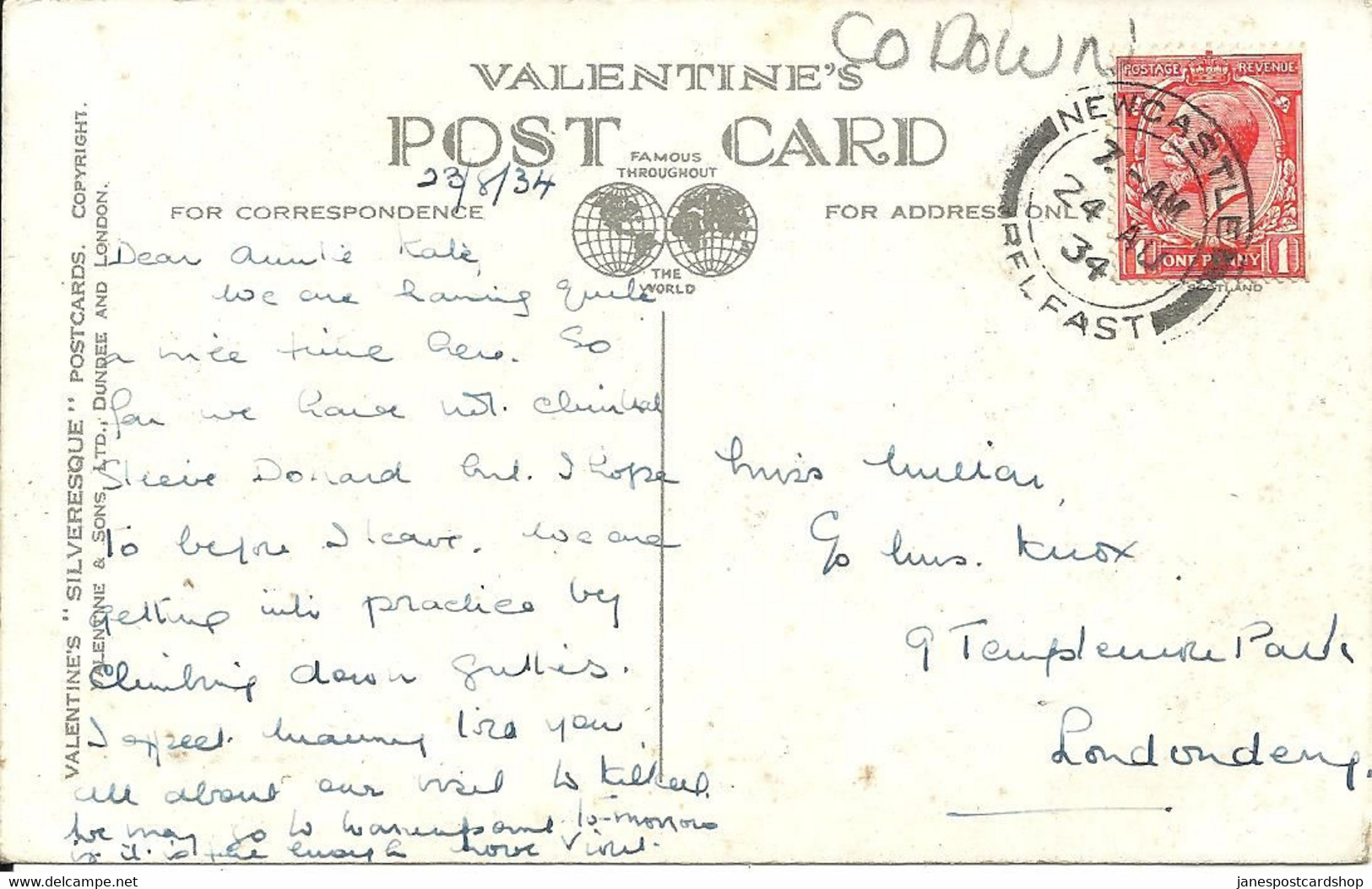 SLIEVE DONARD HOTEL AND MOURNE MOUNTAINS - NEWCASTLE - CO. DOWN - GOOD NEWCASTLE POSTMARK 1934 - Down