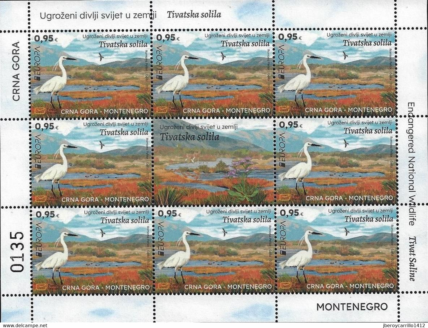 MONTENEGRO /CRNA GORA  -EUROPA 2021 -ENDANGERED NATIONAL WILDLIFE"- ONE SHEET Of 8 STAMPS + LABEL MINT - 2021