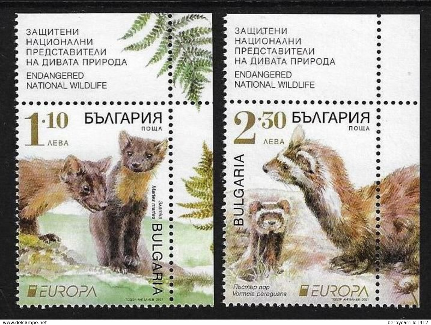 BULGARIA /BULGARIE /BULGARIEN  -EUROPA 2021 -ENDANGERED NATIONAL WILDLIFE"- SERIE De 2 V.- CH - DER - 2021