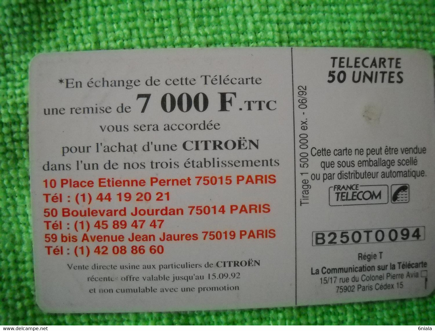 7221 Télécarte Collection CITROEN  7 000 F  50 U  ( Recto Verso)  Carte Téléphonique - Autos