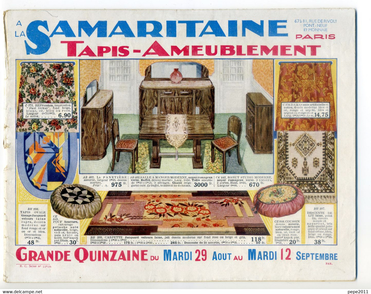 Catalogue Publicitaire A LA SAMARITAINE Tapis - Ameublement - Reclame