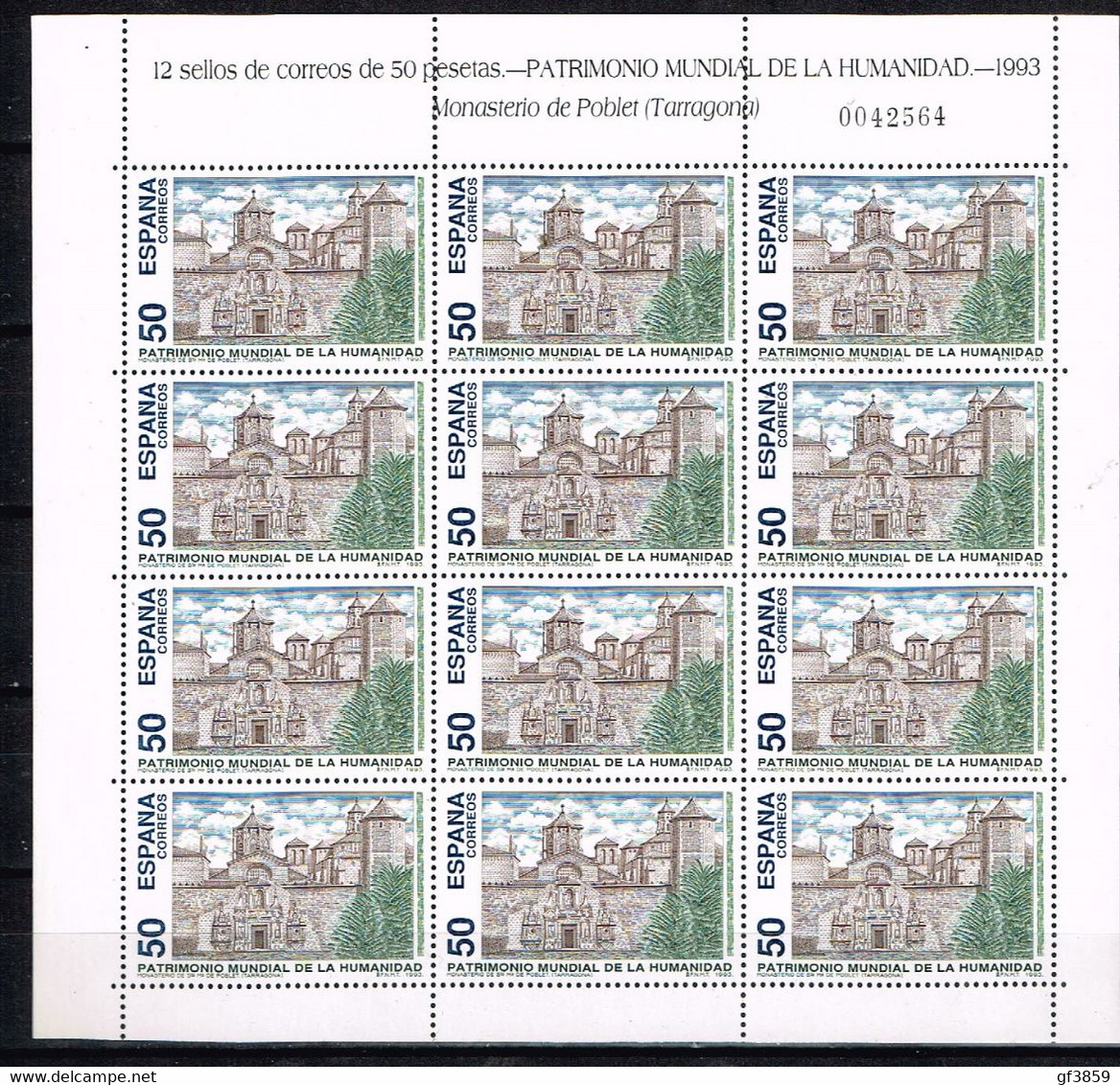 ESPAGNE / Neufs** / MNH** / 1993 - Feuille Complète Patrimoine Mondiale De L'Humanité/Monastère Tarragone - Feuilles Complètes