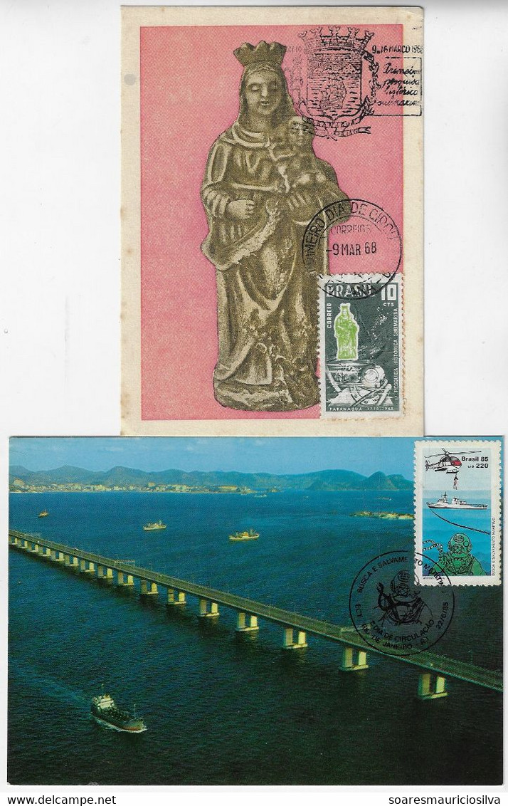 Brazil 1968 1985 2 Maximum Card Underwater Historical Research And Maritime Search And Rescue Diving Dress - Cartoline Maximum