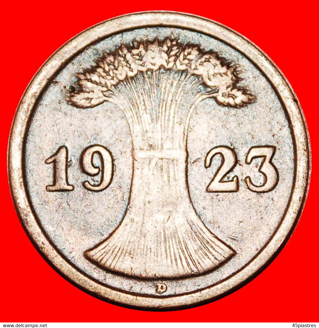 • WHEAT SHEAF (1923-1924): GERMANY ★ 2 RENTENPFENNIG 1923D! LOW START ★ NO RESERVE! - 2 Rentenpfennig & 2 Reichspfennig