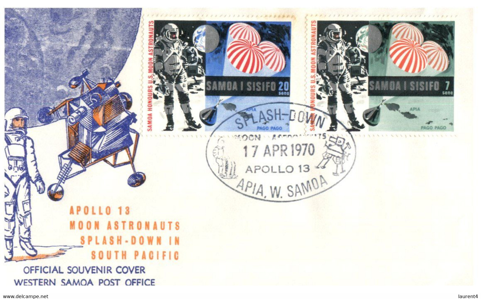 (SS 7) FDC - Apollo 13 - Spash Down - Samoa I Sisifo - 2 Covers - Oceania