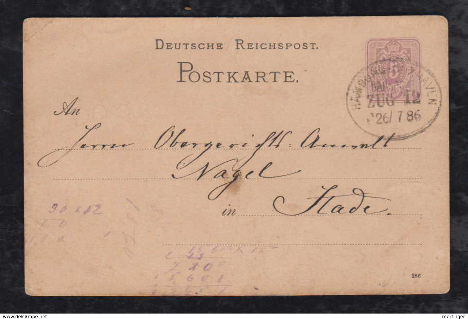 Deutsches Reich 1886 Postkarte Harburg Nach Stade Bahnpost HAMBURG CUXHAVEN Railway Postmark - Cartas & Documentos