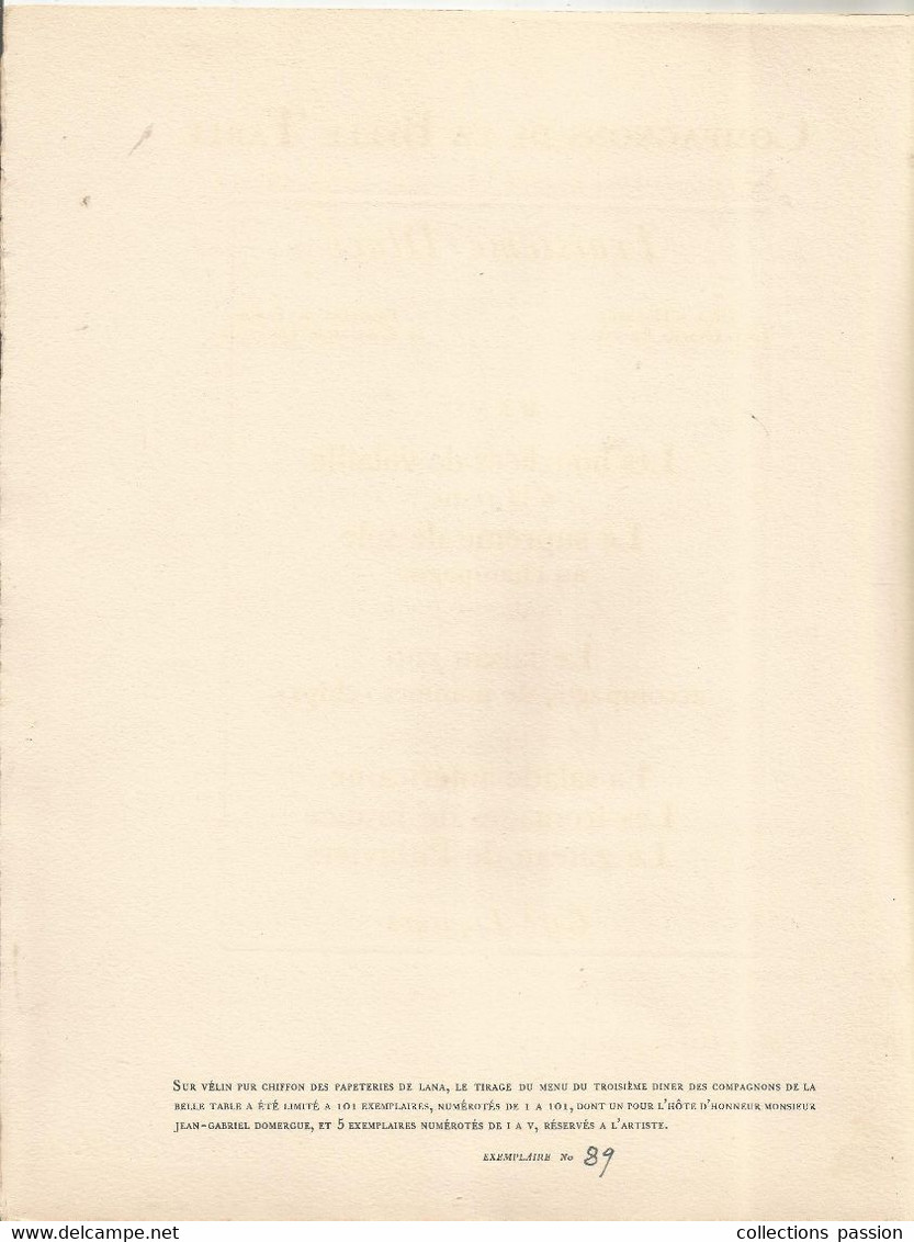 JC, Menu, Compagnons De La Belle Table , Illustration Jean Gabriel Domergue , Troisième Diner , 1947 , Frais Fr 10e Rar - Menus