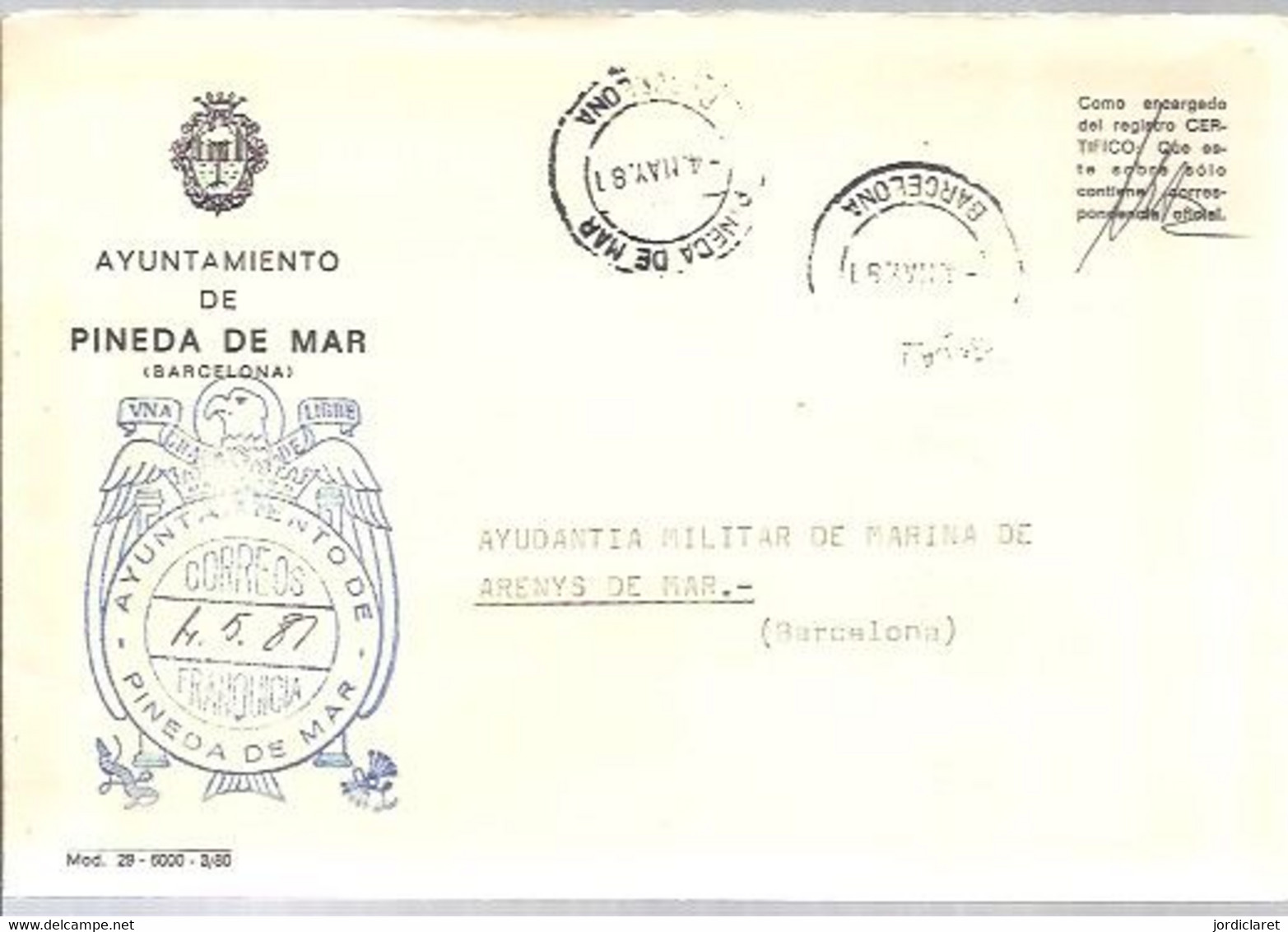 AYUNTAMIENTO DE  PINEDA DE MAR BARCELONA 1981 - Postage Free