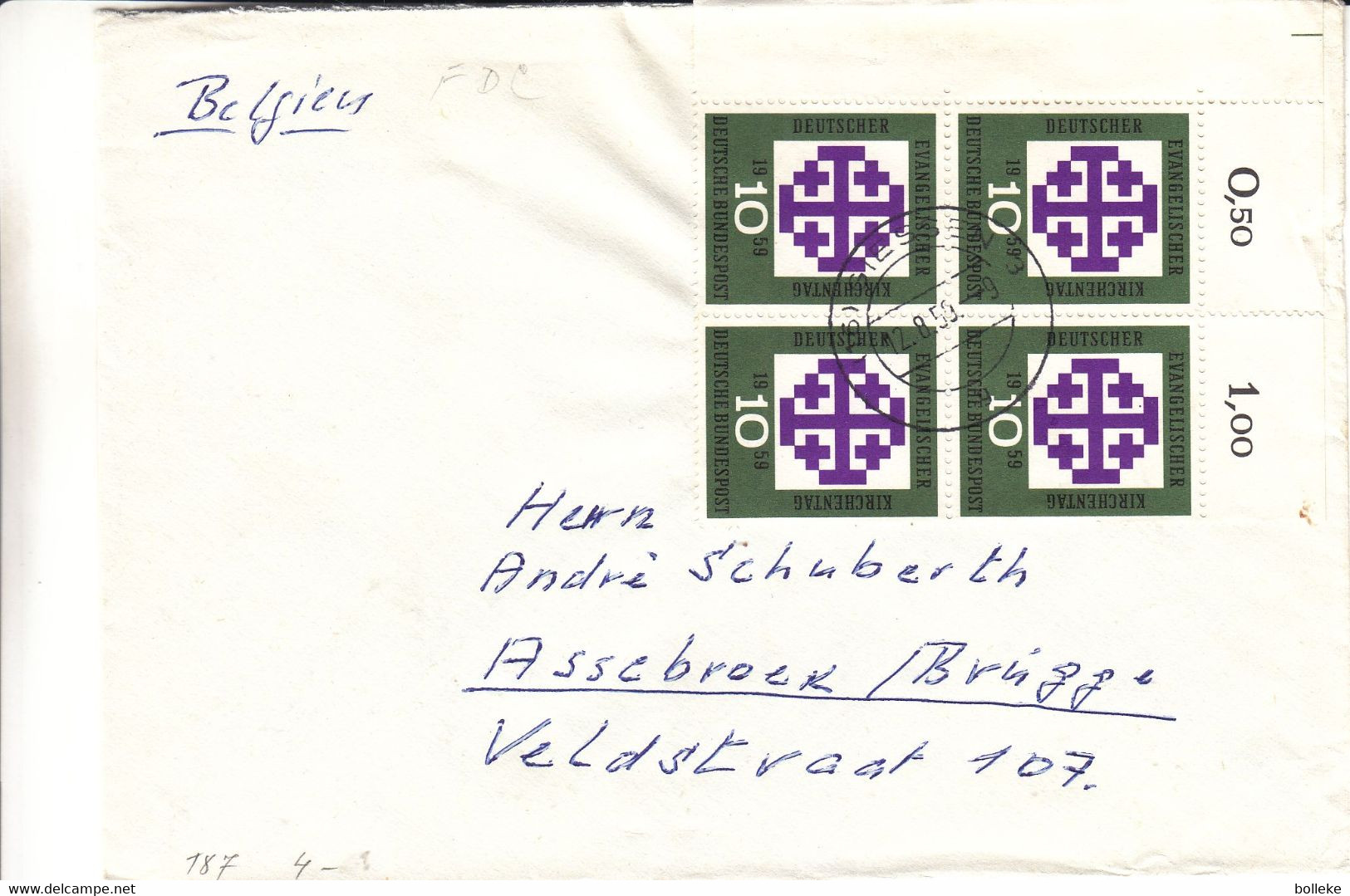 Allemagne - République Fédérale - Lettre De 1959 - Oblit Giessen - Bloc De 4 Avec Chiffres - Briefe U. Dokumente