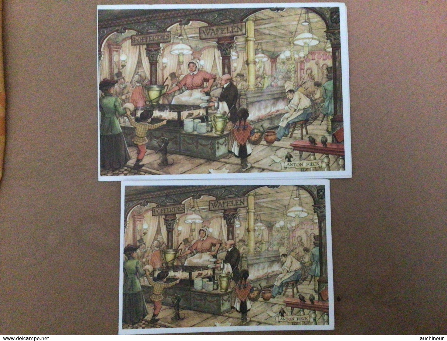 Anton Pieck, Rôtisserie Gâteau   X 2 (carte Format, Double) Lampe à Pétrole - Pieck, Anton