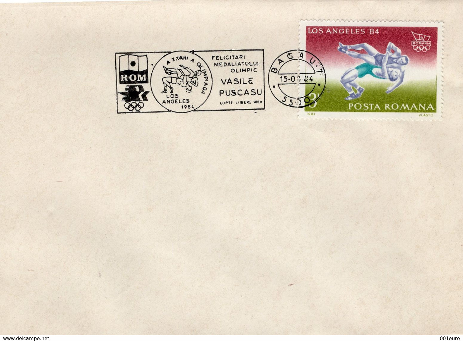 ROMANIA 1984: LOS ANGELES OLYMPIC MEDAL - WRESTLING, Illustrated Postmark On Cover  - Registered Shipping! - Postmark Collection
