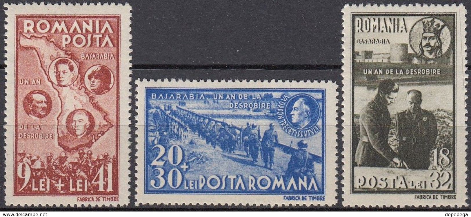 Romania 1941 - 1 An De La Reintegrarea Basarabiei, MiNr. 749-751 MH. - Unused Stamps