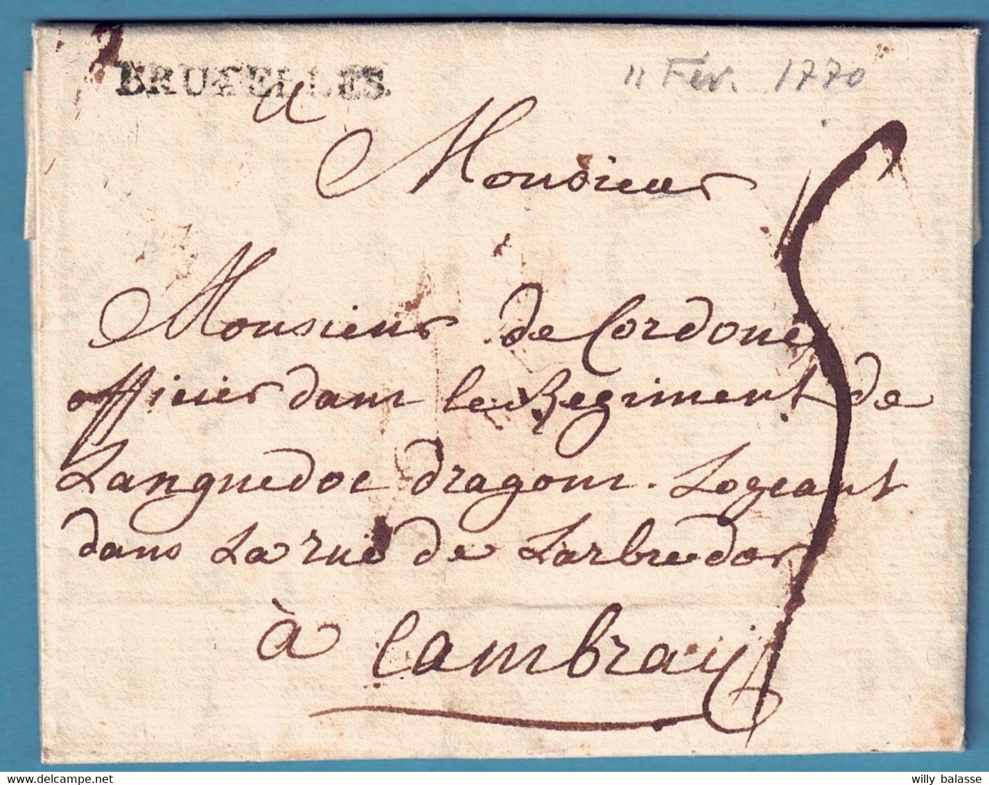 Lac 1770 Marque BRUXELLES Pour Un Officier Régiment Des Dragons à Cambray - 1714-1794 (Paises Bajos Austriacos)