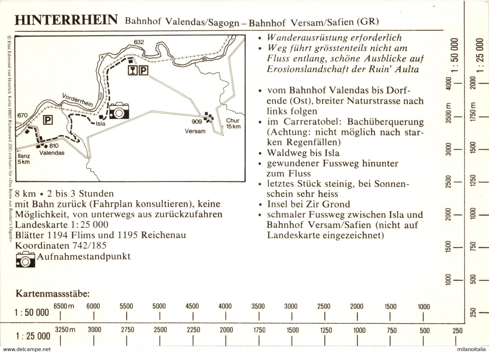 Wanderkarte Hinterrhein- Bahnhof Valendas/Sagogn - Bahnhof Versam/Safien - Hinterrhein