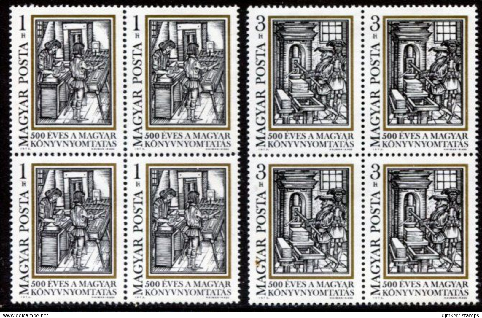 HUNGARY 1973 Quincentenary Of Printing Blocks Of 4 MNH / **.  Michel 2876-77 - Nuevos