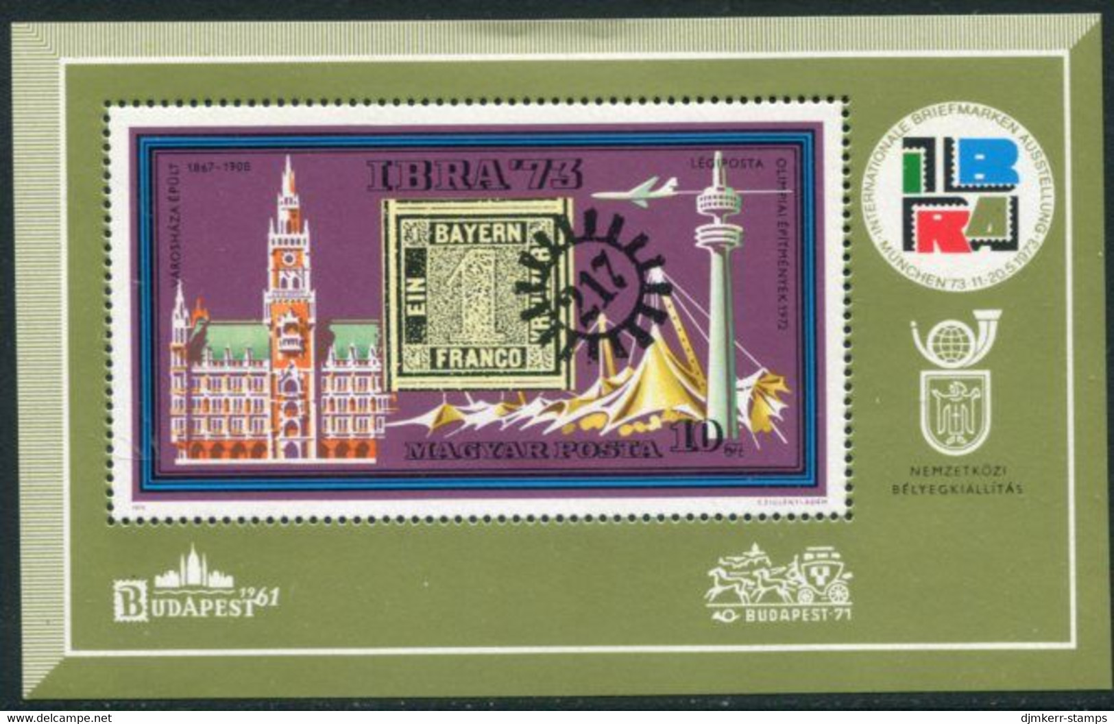 HUNGARY 1973 IBRA '73 Exhibition Block MNH / **.  Michel Block 97 - Unused Stamps
