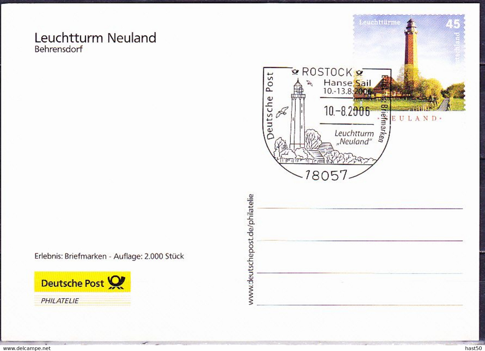 Deutschland Germany Allemagne - Leuchtturm Neuland Auf Erlebnis - Briefmarken-Karte (MiNr: 2555) 2006 - Siehe Scan - Storia Postale