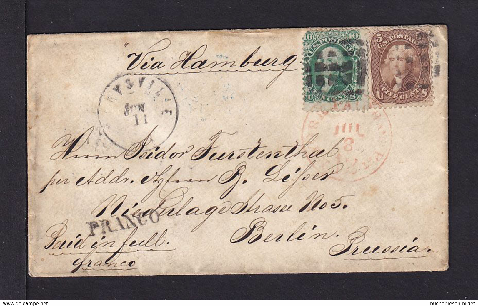 1865 - 5 C. Braun Und 10 C. Grün Auf Brief Ab Marsville Nach Berlin - Lettres & Documents