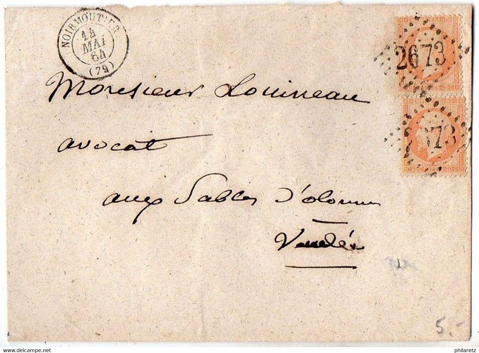 40c Napoléon N° 23 X2 Sur Lettre De Noirmoutier (Vendée) De 1864 - 1849-1876: Classic Period