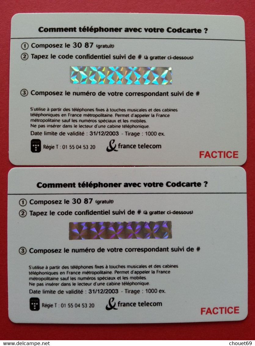 CODCARTE France Telecom ASTERIX OBELIX 2 Tickets 2003 - 1000ex - Factice Spécimen Non Retenu ? (CB0621 - Billetes FT