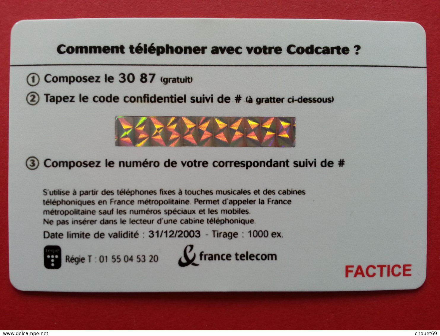 CODCARTE France Telecom LUCKY LUKE Ticket 2003 - 1000ex - Factice Spécimen Non Retenu ? (CB0621 - FT Tickets