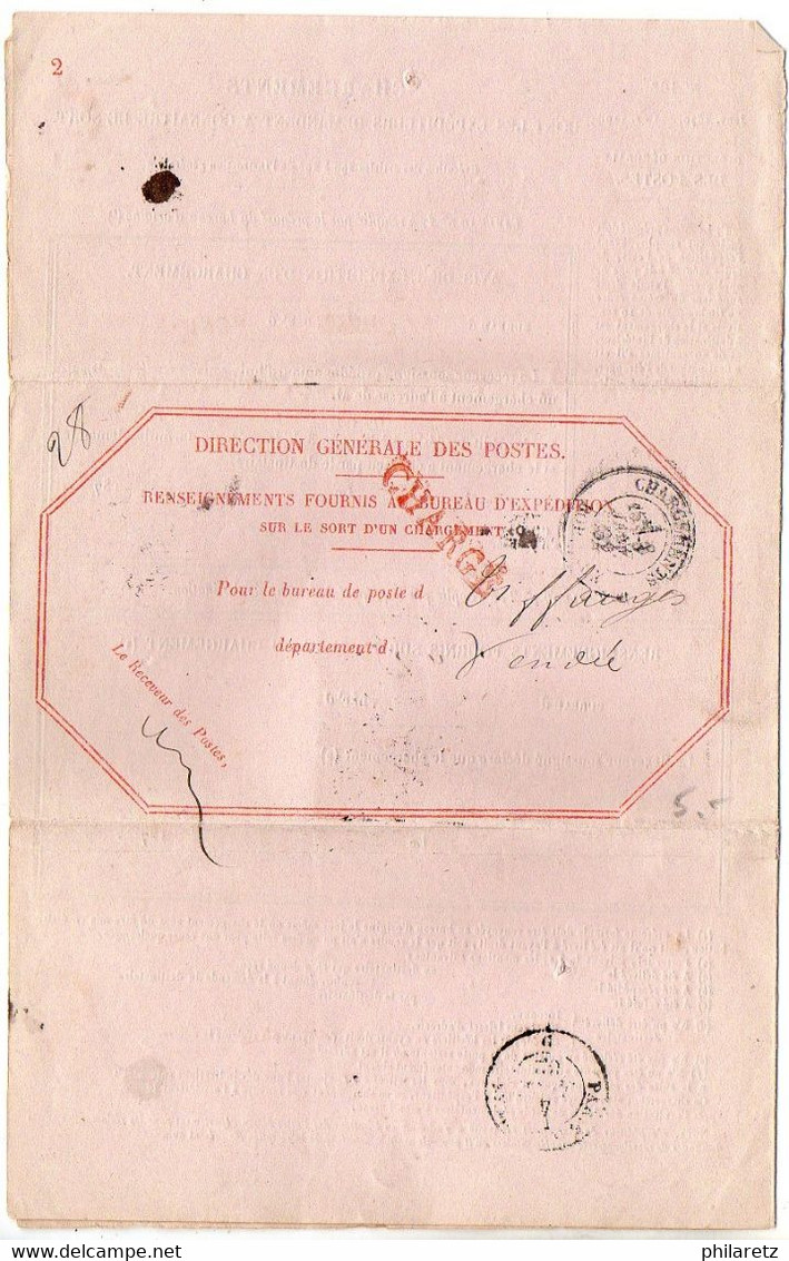 CaD 'Chargements Bordeaux' + Griffe CHARGE Sur Avis De Réception De 1882 - 1877-1920: Période Semi Moderne