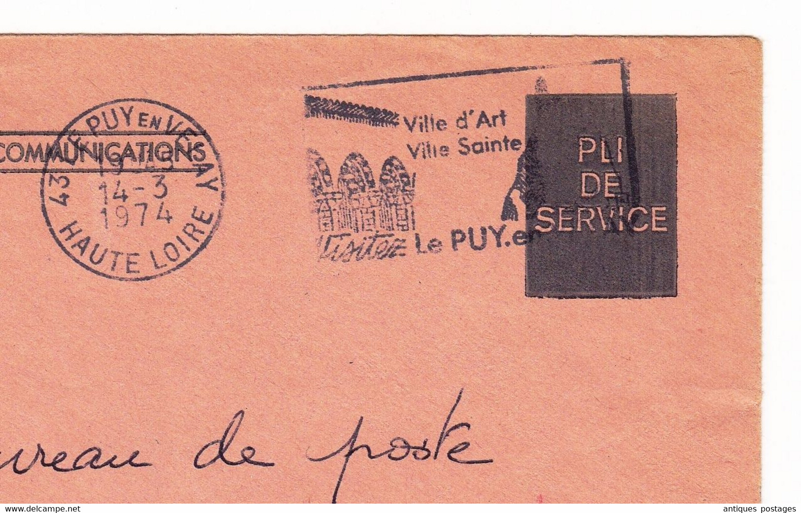 Le Puy En Velay Haute-Loire Pli De Service Le Directeur Des Poste De La Haute-Loire 1974 - Covers & Documents
