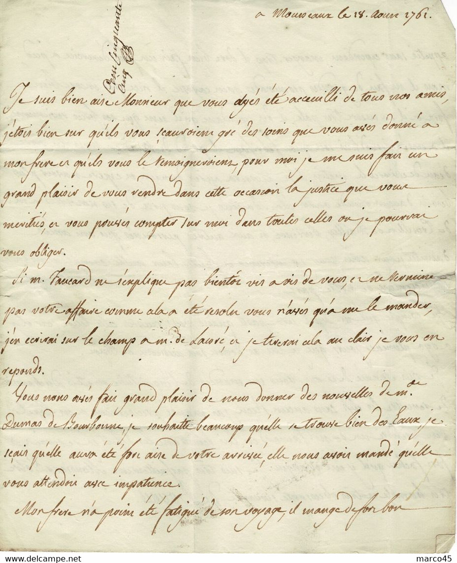 LOIRET  XVIIIè - BOINE SUR LAC DU 18 NOVEMBRE 1761 - SIGNEE POTHION - 1701-1800: Precursors XVIII