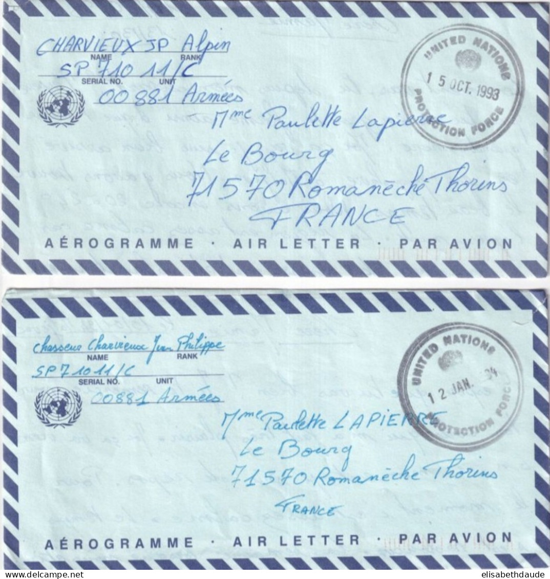 1994 - GUERRE EX-YOUGOSLAVIE ! - 2 LETTRES FM AEROGRAMME UNITED NATIONS De MALVIJA ! TEXTE SUR LA SITUATION ! - Military Postmarks From 1900 (out Of Wars Periods)