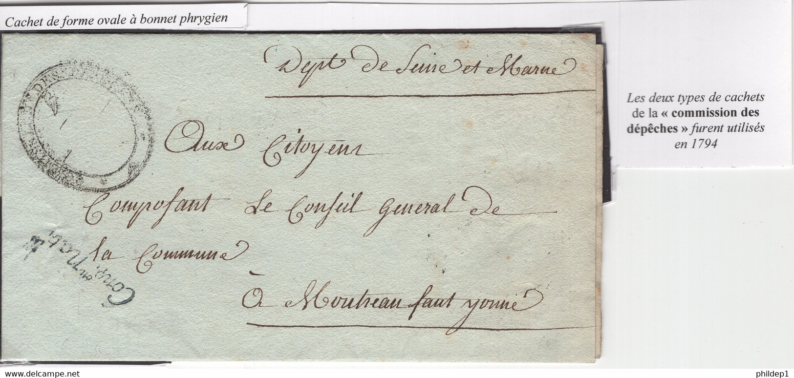 1 Précurseur Conv. Nationale, Commission Des Dépêches Bonnet Phrygien. Regardez Les Scans Tout Est Indiqué. Sans Contenu - 1701-1800: Voorlopers XVIII