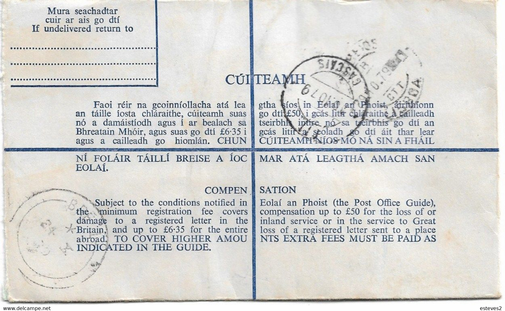 Ireland , Eire ,  1979 , Stationery 37 P ,  Registration Label Bri Chualann , Bré I Postmark - Enteros Postales